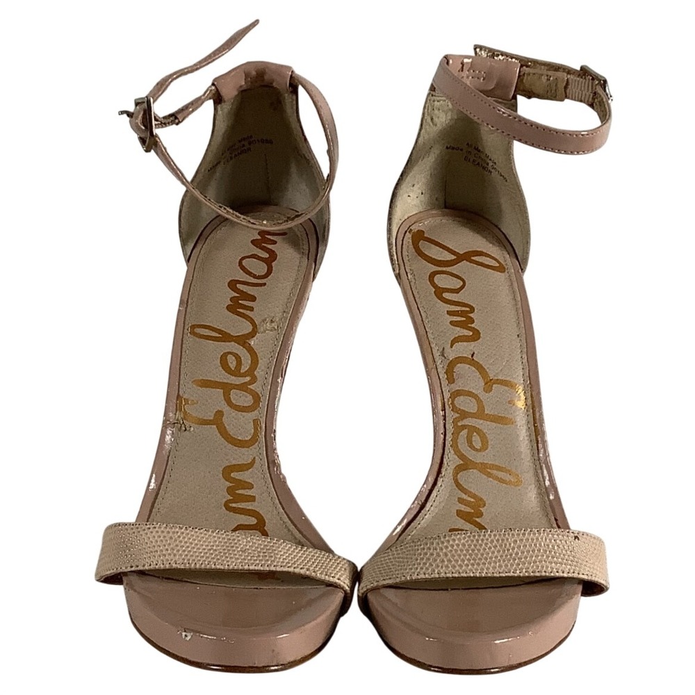 Sam Edelman Eleanor Nude Patent Ankle Strap Stiletto Heels Sandals Womens 7.5 M